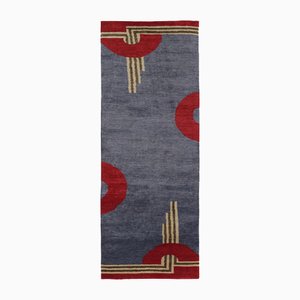 Runner Rug with Red Geometric Patterns by Rug&Kilim