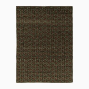 Alfombra con estampado de bloques con motivos florales en verde y marrón de Rug & Kilim