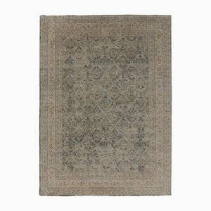 Rug in Blue with Beige Floral and Geometric Patterns by Rug&Kilim