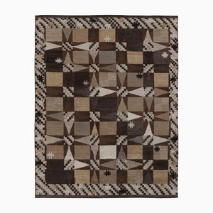 Rug in Beige-Brown with Geometric Patterns by Rug&Kilim