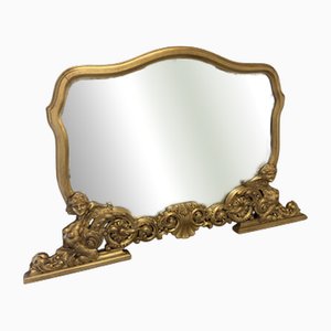 Large Antique Italian Carved and Gilt Wood Ornate Mirror, 19th Century