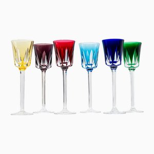 Copas de cristal Segovie Couleurs atribuidas a Cristal de Sèvres, Francia, 1960. Juego de 6