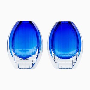 Geometric Cobalt Blue and Clear Crystal Vases from Baccarat, France, 1988, Set of 2