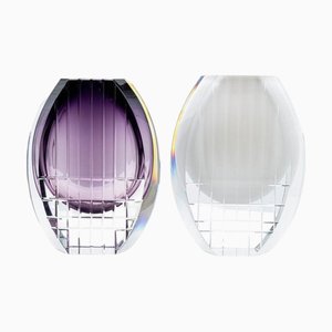 Vasi geometrici in cristallo viola e trasparente di Baccarat, Francia, 1988, set di 2