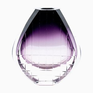 Geometric Violet and Clear Crystal Glass Vase by Thomas Bastide for Baccarat, France, 1988