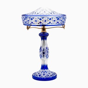 Louipe Tischlampe aus klarem Kristallglas mit blauer Auflage von Baccarat, Frankreich, 1930er