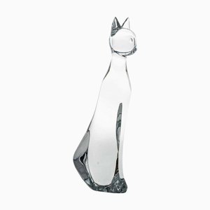 Gatto in cristallo di Robert Rigot per Baccarat, Francia, anni '70