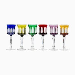 Vasos de cristal multicolor de Sèvres, Francia, 1960. Juego de 6