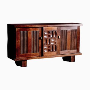 Brutalist Credenza in Oak & Brass from Charles Dudouyt, France, 1940s
