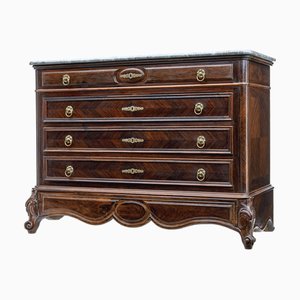 Commode à Tiroirs Marquetée avec Plateau en Faux Marbre, France