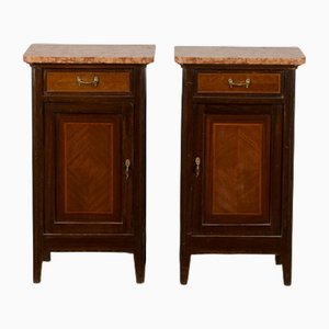 Vintage Bedside Tables with Red Marble Tops, 20th Century, Set of 2