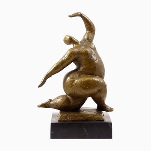 Squatting Nude Dancer Sculpture, Bronze