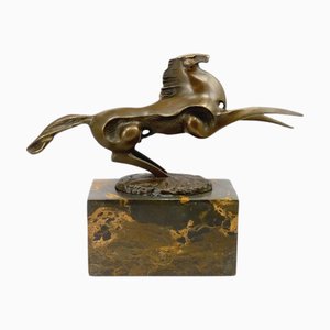 Bronze Horse Statue with Black Marble Base