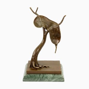 After Salvador Dalí, Sculpture of Melting Clock, 2025, Bronze on Marble Base