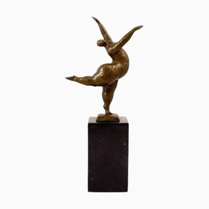 Modern Art Statue of Balancing Nude Dancer, Bronze