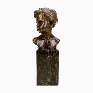 A. Moreau, Jugendstil Skulptur Büste eines Knaben, Bronze
