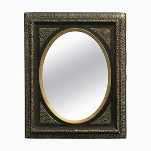 Miroir Mural Empire en Laiton Doré et Laque Noire, France