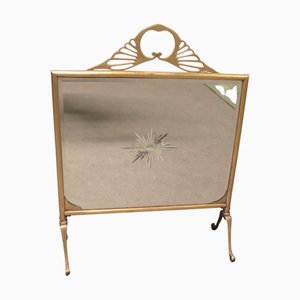Art Deco Brass Sunburst Mirror Fire Screen, 1990s