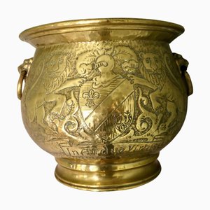 Antique Gothic Brass Jardiniere with Shields, 1870