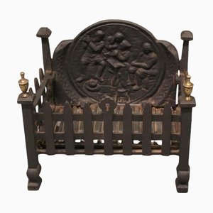 Gothic Style Free Standing Fire Basket with Decorative Back, 1900