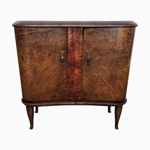 Italian Art Deco Walnut Burl and Mirror Mosaic Dry Bar Cabinet by Paolo Buffa, 1940s