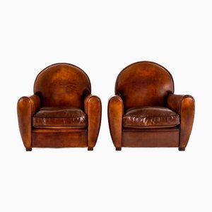 Round Top Leather Club Chairs, Set of 2