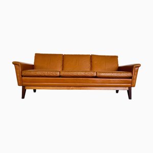 Mid-Century Danish Cognac Leather 3 Person Sofa from Nili Stoppmøbler