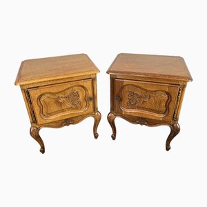 Tables de Chevet Style Louis XVI Vintage en Chêne Sculpté, France, Set de 2