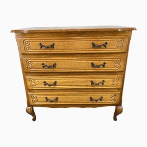 Commode Louis Vintage en Chêne Sculpté à 4 Tiroirs, France