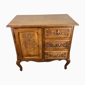 Vintage French Louis Carved Oak Chest of 3 Drawers