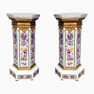 French Louis XVI Revival Porcelain Pedestal Stands, Set of 2