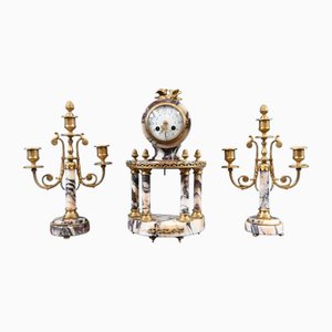 Louis XVI Uhr aus Marmor mit vergoldeten Kandelabern, 1890, 3er Set