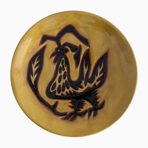 Yellow Terracotta Plate with Rooster by Jean Lurçat