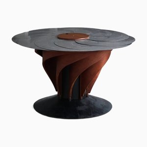 Danish Brutalist Adjustable Dining Table in Mahogany and Steel by Nils-Ole Zib, 1990