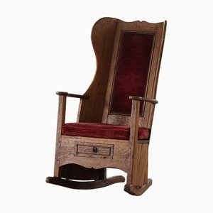 Antiker englischer Schaukelstuhl mit rotem Samtbezug, 19. Jh., 1890er