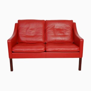 Vintage 2208 Two-Seater Sofa in Red Leather by Børge Mogensen, 2000s