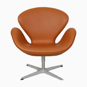 Swan Chair aus Whiskey Leder von Arne Jacobsen, 2000er