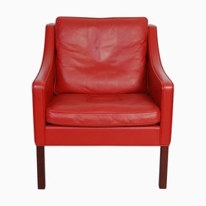 Model 2207 Lounge Chair in Red Leather by Børge Mogensen, 2000s