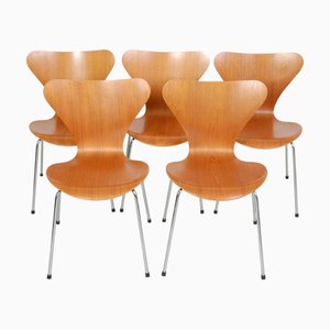 Seven Chairs in Teak by Arne Jacobsen, 1990s, Set of 5