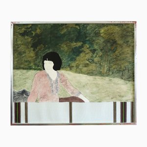 Woman in a Pink Blouse, Oil Painting, Framed