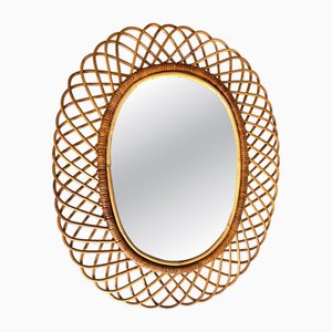 Rattan and Bamboo Mirror attributed to Franco Albini, 1970s