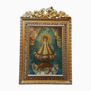 Processional Banner with a Canvas of Our Lady of Candelaria, 16th Century, Oil on Canvas, Framed