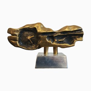 Brutalist Table Clock in Bronze by David Marshal, 1970s