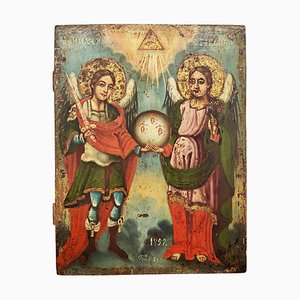 Orthodoxe Ikone der Erzengel Michael und Gabriel, 1857, Farbe auf Holz