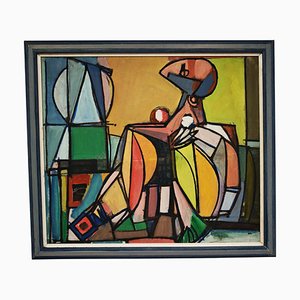 Mario Djikovic, Cubist Female Nude, 1950s, Oil Painting, Framed