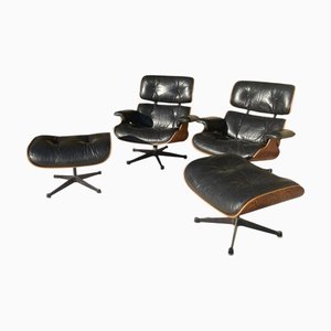 Lounge Chairs and Ottomans by Charles & Ray Eames, Set of 2