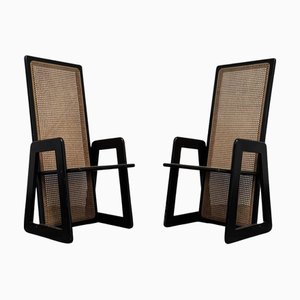 High-Backed Chairs in Lacquered Vienna Straw, 1970s, Set of 2