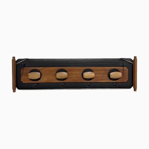 Mid-Century Scandinavian Teak and Leather Wall Coat Rack, 1960s