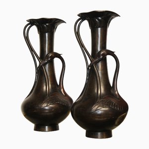 Vase Grue Epoque Meiji en Bronze, Japon, 1900