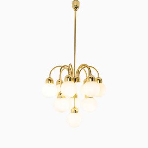 Brass and Opal Globe Pendant Chandelier, 1950s